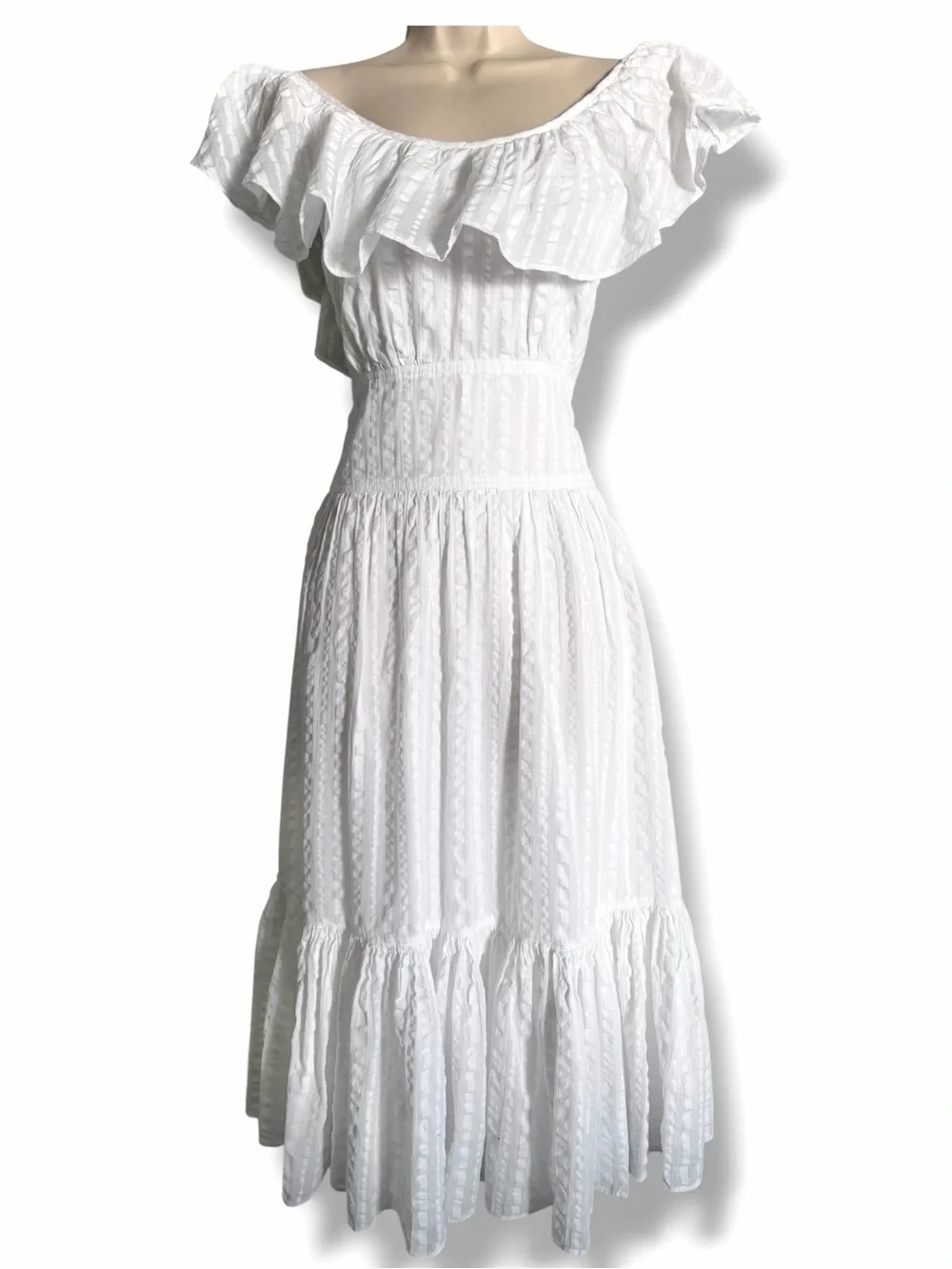Tory Burch Striped Seersucker Dress White Size 8
